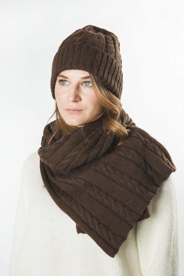 Wool Cashmere Plaited Hat and Scarf